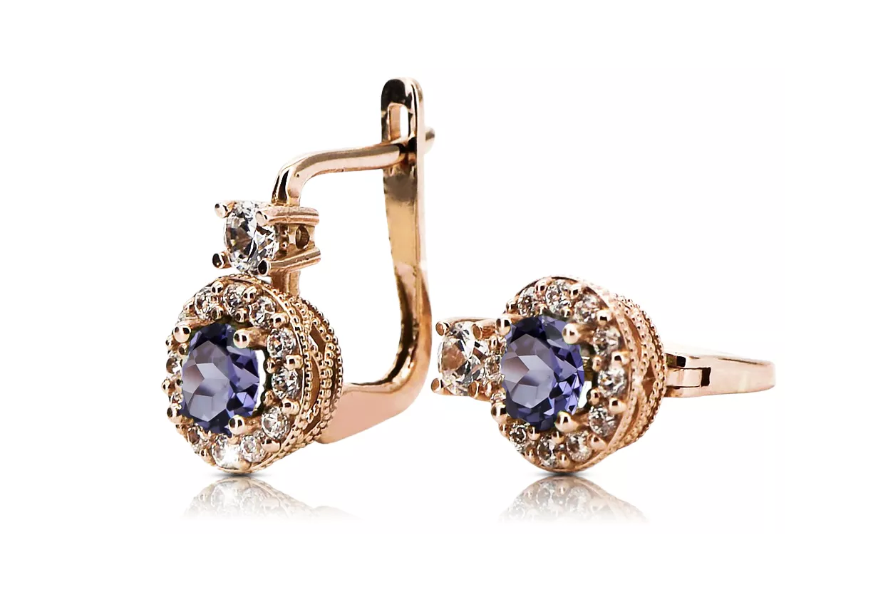 14K Rose gold Alexandrite Earrings Vintage Jewlery cec003r