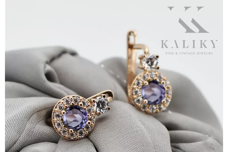 14K Rose gold Alexandrite Earrings Vintage Jewlery cec003r