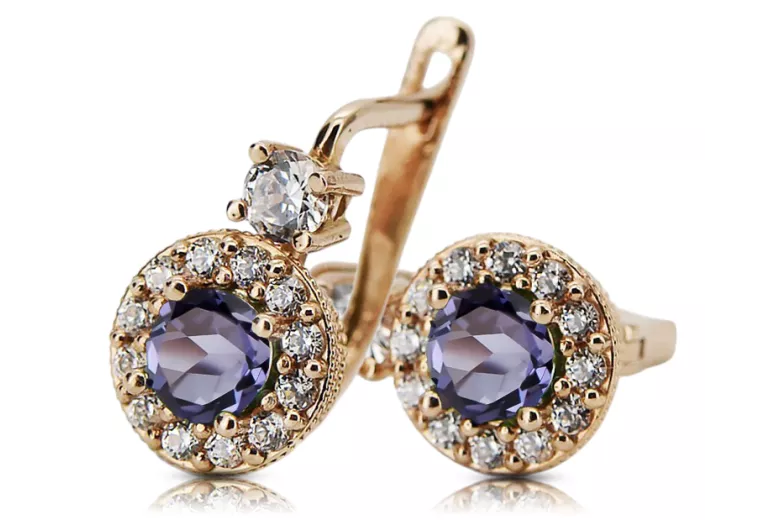 14K Rose gold Alexandrite Earrings Vintage Jewlery cec003r