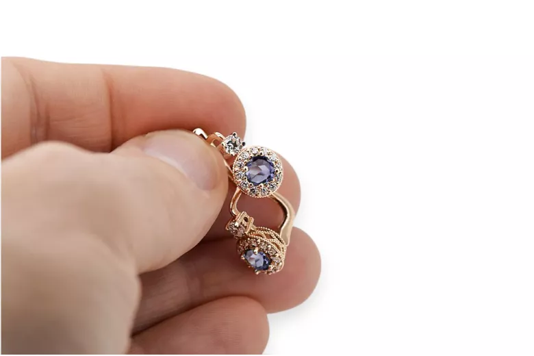 14K Rose gold Alexandrite Earrings Vintage Jewlery cec003r