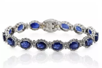 Bratara tenis din aur alb de 14k cu diamante si safit tbd001w
