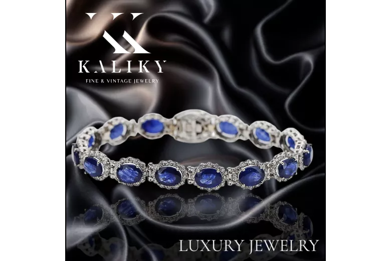 Bratara tenis din aur alb de 14k cu diamante si safit tbd001w
