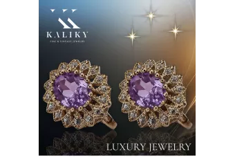 copy of Ruso soviético rosa rosa 14k 585 pendientes de oro vec033 alejandrita rubí esmeralda zafiro ...