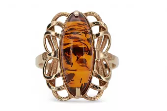 Soviet 14k 585 Zlatý ruský Ring of Pink Gold s Amber Vrab008