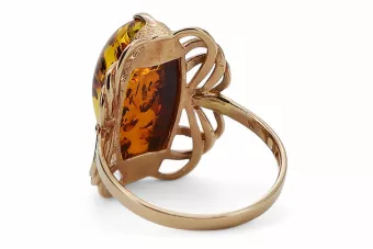 Soviet 14k 585 Zlatý ruský Ring of Pink Gold s Amber Vrab008