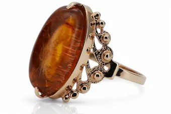 Rosa rosa 14k 585 anillo de ámbar oro vrab037 Estilo ruso de joyería soviética