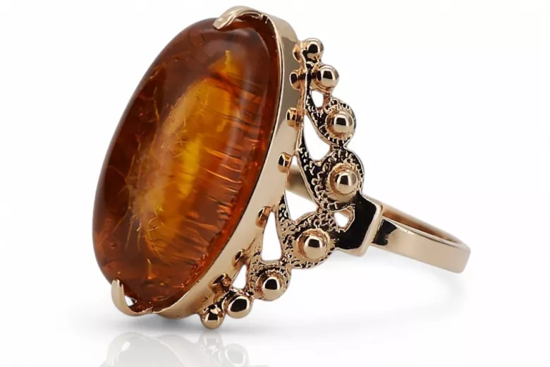 Rose russe rose soviétique rouge 585 583 or amber ring vrab004