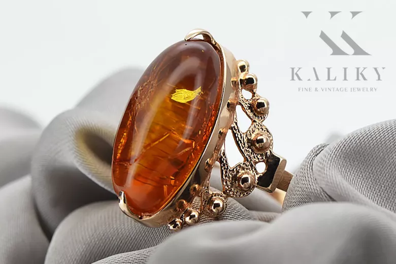 Rose russe rose soviétique rouge 585 583 or amber ring vrab004