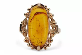 Russischer Rosé-Sowjet-Ring aus der UdSSR, rot, 585 583 Gold, Bernstein, vrab004