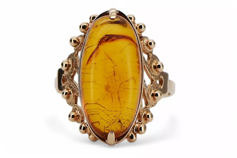 Rose russe rose soviétique rouge 585 583 or amber ring vrab004