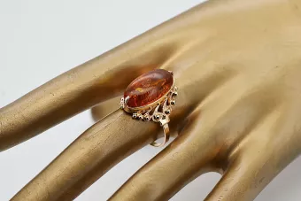 Russischer Rosé-Sowjet-Ring aus der UdSSR, rot, 585 583 Gold, Bernstein, vrab004