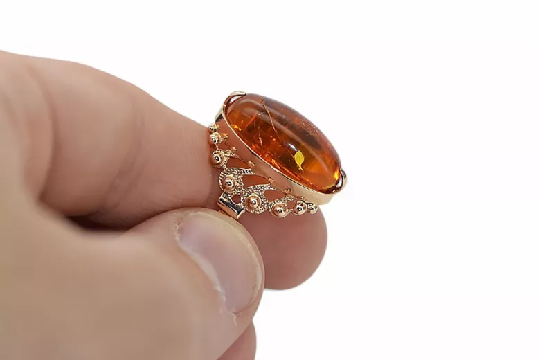 Rusia rosa soviética rosa URSS rojo 585 583 anillo de ámbar oro vrab004