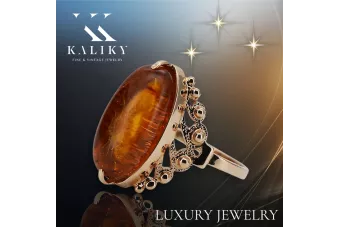 Руска роза съветско розово СССР червено 585 583 златен кехлибарен пръстен vrab004