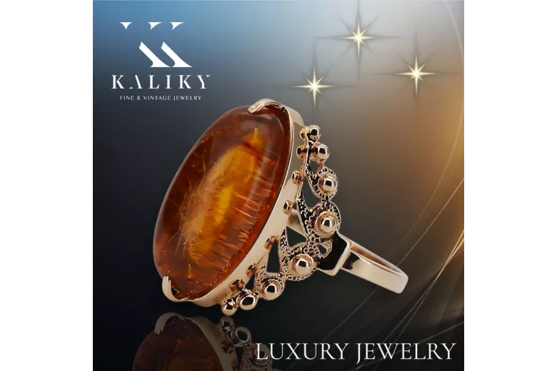 Rose russe rose soviétique rouge 585 583 or amber ring vrab004