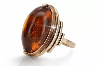 Russischer Rosé-Sowjet-Ring aus der UdSSR, rot, 585 583 Gold, Bernstein, vrab004