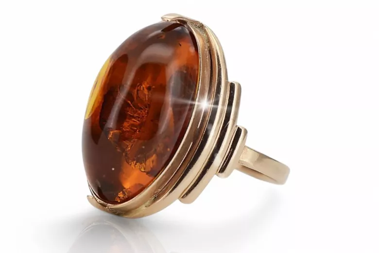 Rusia rosa soviética rosa URSS rojo 585 583 anillo de ámbar oro vrab004