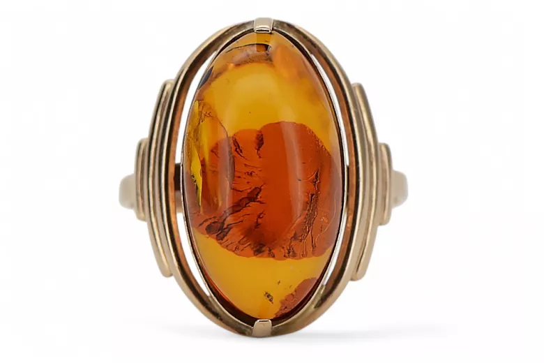 Russischer Rosé-Sowjet-Ring aus der UdSSR, rot, 585 583 Gold, Bernstein, vrab004