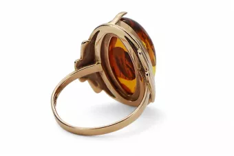 Russischer Rosé-Sowjet-Ring aus der UdSSR, rot, 585 583 Gold, Bernstein, vrab004