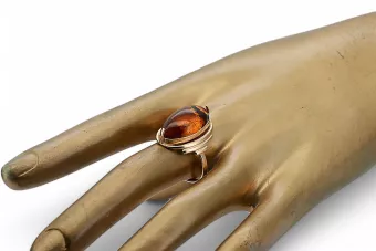 Sovětský 14k 585 Zlatý ruský kruh růžového zlata s jantarem Vrab004