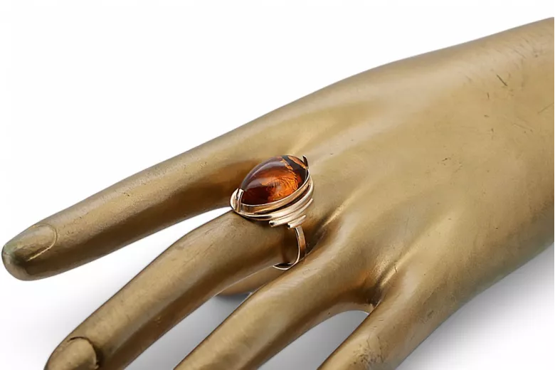Rose russe rose soviétique rouge 585 583 or amber ring vrab004