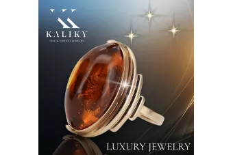 Russian rose Soviet pink USSR red 585 583 gold amber ring vrab004