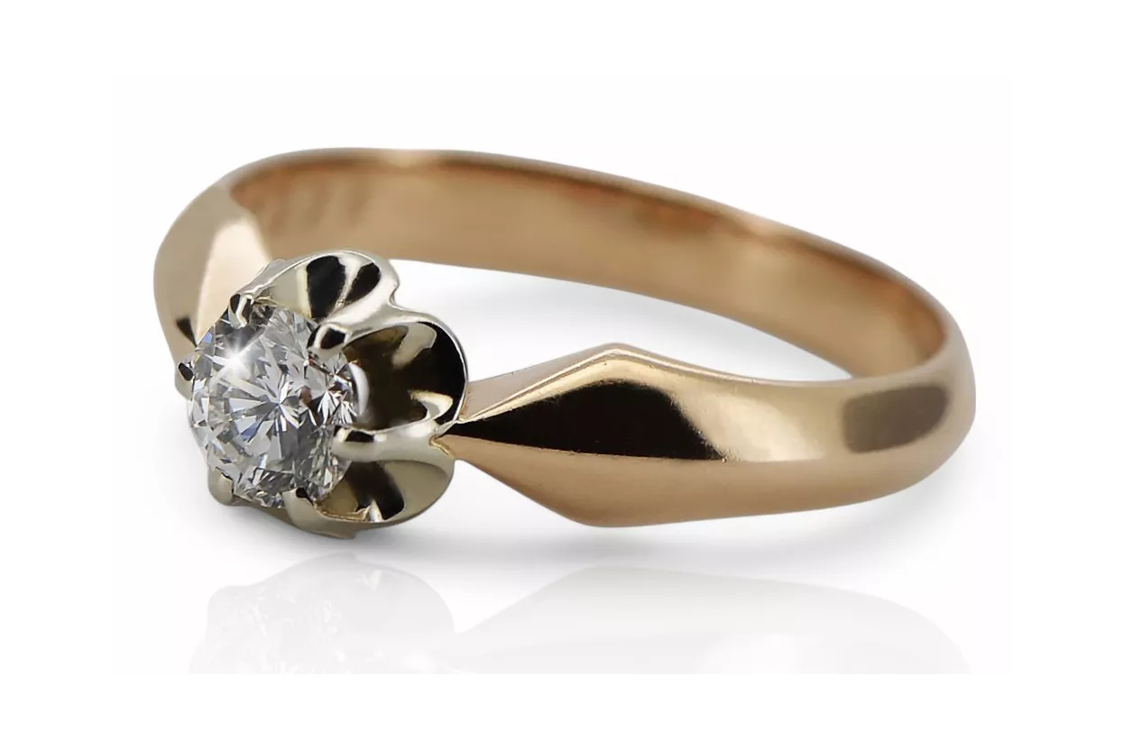 Anneau Zircon Or rose 14 carats vintage d'origine Vintage vrc321