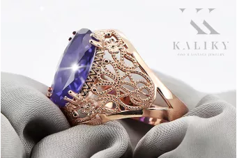 Пръстен Александрит Оригинално ретро 14k розово злато Винтидж vrc074r