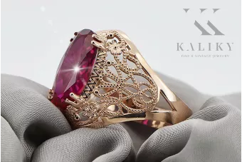 Rubí Oro rosa antiguo original de 14k Anillo Estilo vintage vrc074r