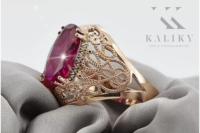 Rubinrot Originales Vintage-Roségold aus 14 Karat Ring Vintage vrc074r