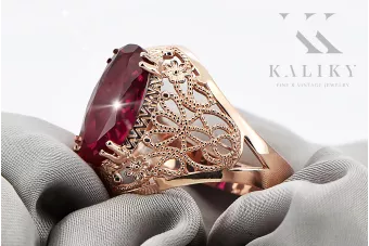 Оригинално ретро 14k розово злато Рубин Пръстен Винтидж крафт vrc074r