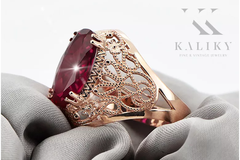 Rubinrot Originales Vintage-Roségold aus 14 Karat Ring Vintage vrc074r
