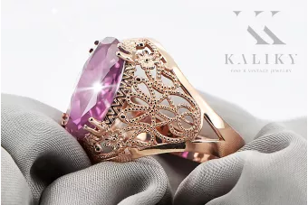 Artesanía vintage Anillo Amatista Oro rosa antiguo original de 14k vrc074r