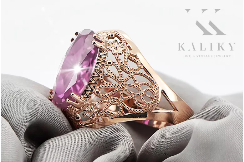 Žiedas Vintažiniai amatai Ametistas Originalus 14k rožinio aukso vintage vrc074r