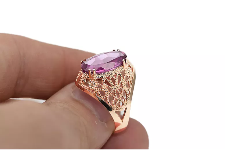 Žiedas Vintažiniai amatai Ametistas Originalus 14k rožinio aukso vintage vrc074r