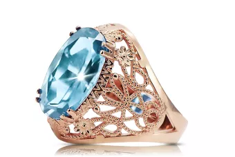 Vintage Anillo Aguamarina Oro rosa antiguo original de 14k vrc074r