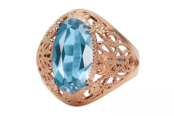 Originalus 14k rožinio aukso vintage Akvamarinas Žiedas Vintažiniai papuošalai vrc074r