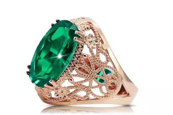 Esmeralda Oro rosa antiguo original de 14k Anillo Estilo vintage vrc074r