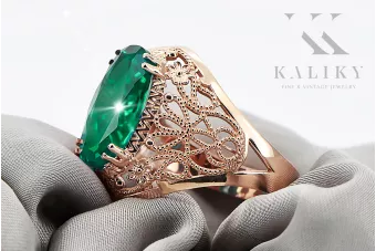 Каблучка Вінтаж стиль Смарагд Оригінальне вінтажне рожеве золото 14 карат vrc074r