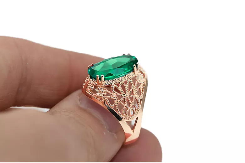 Смарагд Оригинално ретро 14k розово злато Пръстен Винтидж стил vrc074r