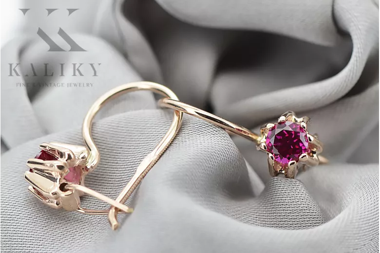 Auskarai Vintažiniai papuošalai Rubinas Originalus 14k rožinio aukso vintage vec053r