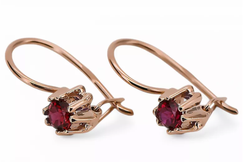 Auskarai Vintažiniai papuošalai Rubinas Originalus 14k rožinio aukso vintage vec053r