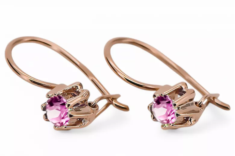Обеци Аметист Оригинално ретро 14k розово злато Винтидж бижута vec053r
