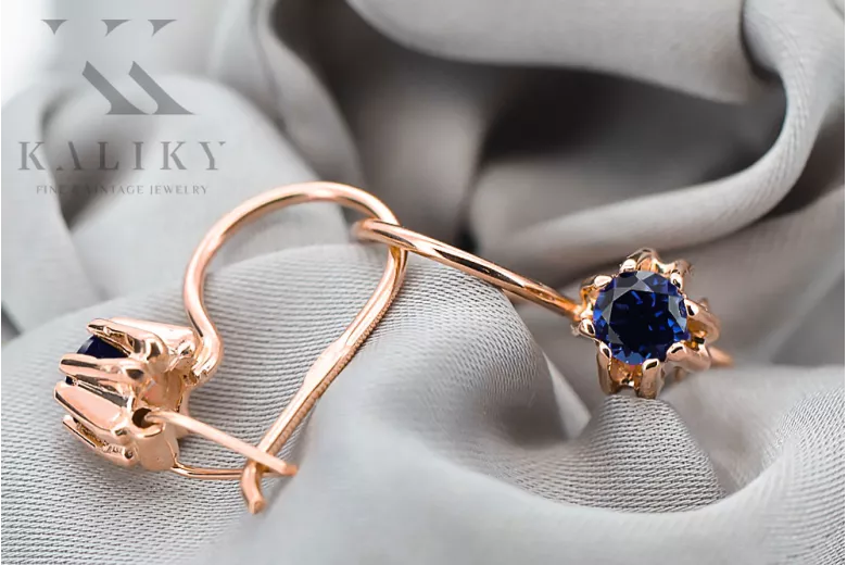 Auskarai Sapyras Originalus 14k rožinio aukso vintage Vintažinis stilius vec053r