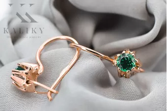Earrings Vintage craft Emerald Original Vintage 14K Rose Gold vec053r