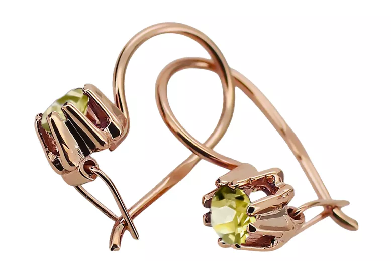 Geltonasis peridotas Originalus 14k rožinio aukso vintage Auskarai Vintažinis stilius vec053r