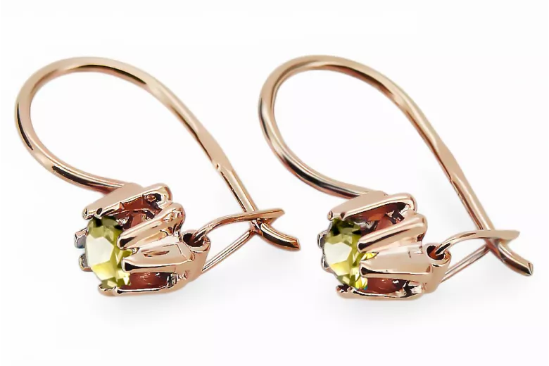 Geltonasis peridotas Originalus 14k rožinio aukso vintage Auskarai Vintažinis stilius vec053r