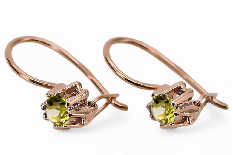 Geltonasis peridotas Originalus 14k rožinio aukso vintage Auskarai Vintažinis stilius vec053r
