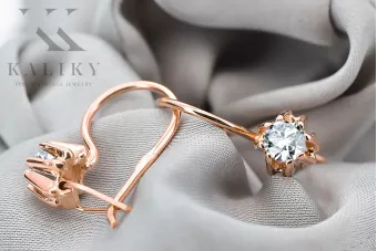 Originalus 14k rožinio aukso vintage Žirkoniai Auskarai Vintažiniai papuošalai vec053r