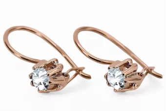 Joyería vintage Pendientes Circón Oro rosa antiguo original de 14k vec053r