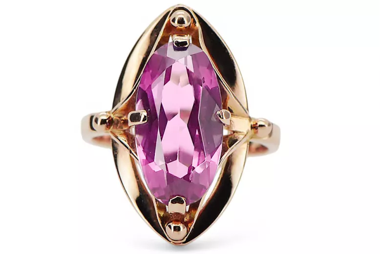 Artesanía vintage Anillo Amatista Oro rosa antiguo original de 14k vrc047r
